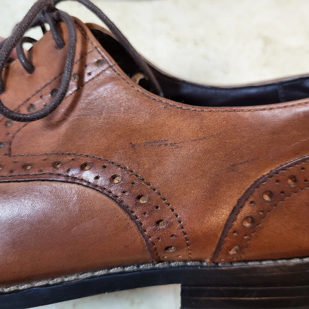 Stacy Adams Brown Toe Cap Brogueing Leather Tie Front Oxford Shoe‎ 10 1/2 M